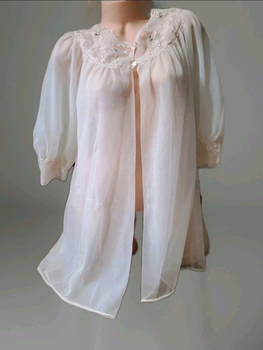 Vintage Women's Robe KAYSER Babydoll Bridal Ivory White Chiffon Small